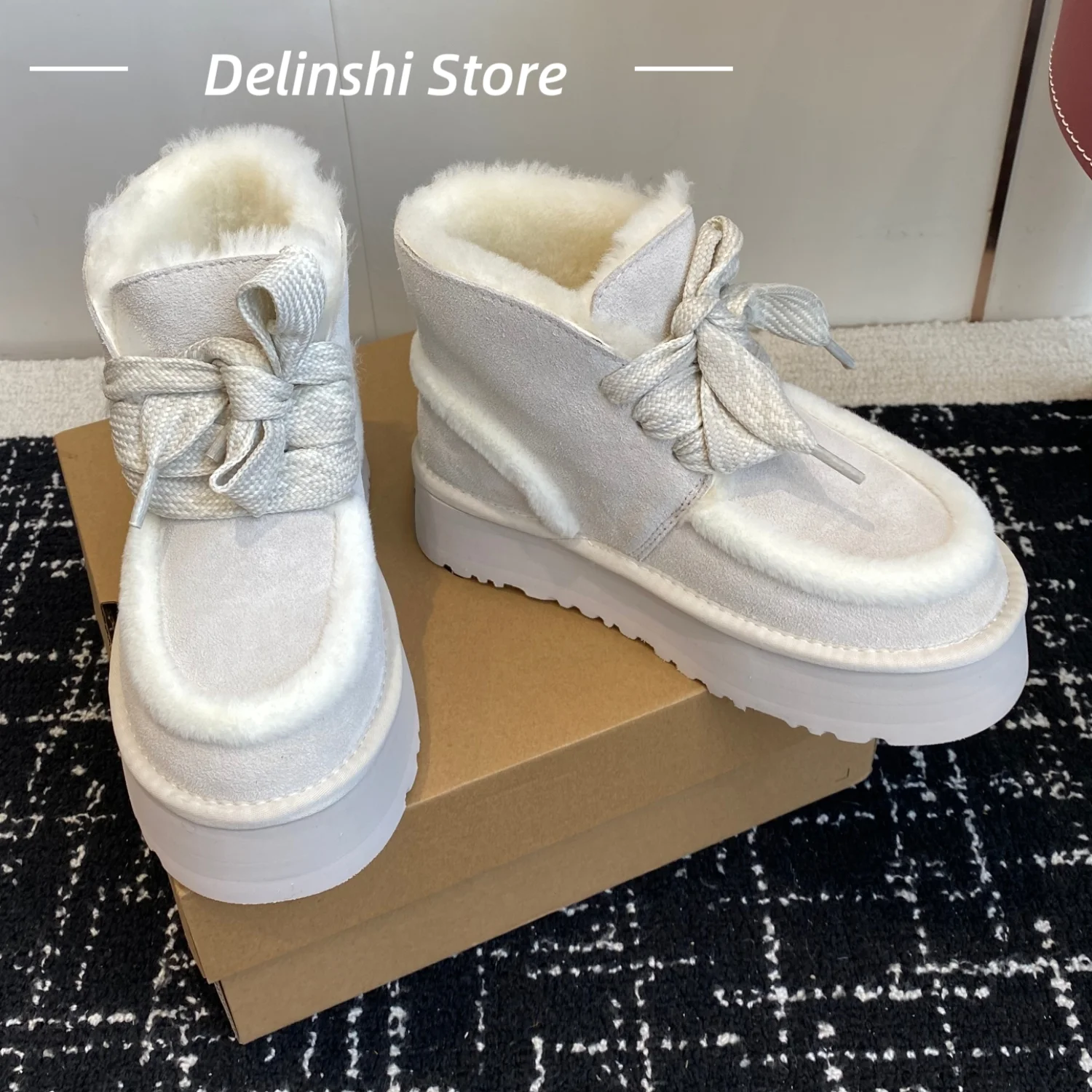 2025, las más nuevas botas De nieve De invierno, plataforma De punta redonda De piel, botines De suela gruesa, botas cortas De lana, botas De ante De vaca, Zapatos De Mujer