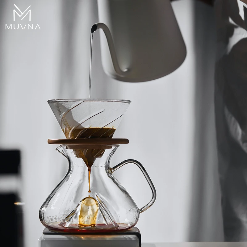 Muvna 450ml Pour Over Coffee Dripper Set with Glass Dripper Cup & Carafe Server, Complete Hand Drip Brewing Kit for Barista