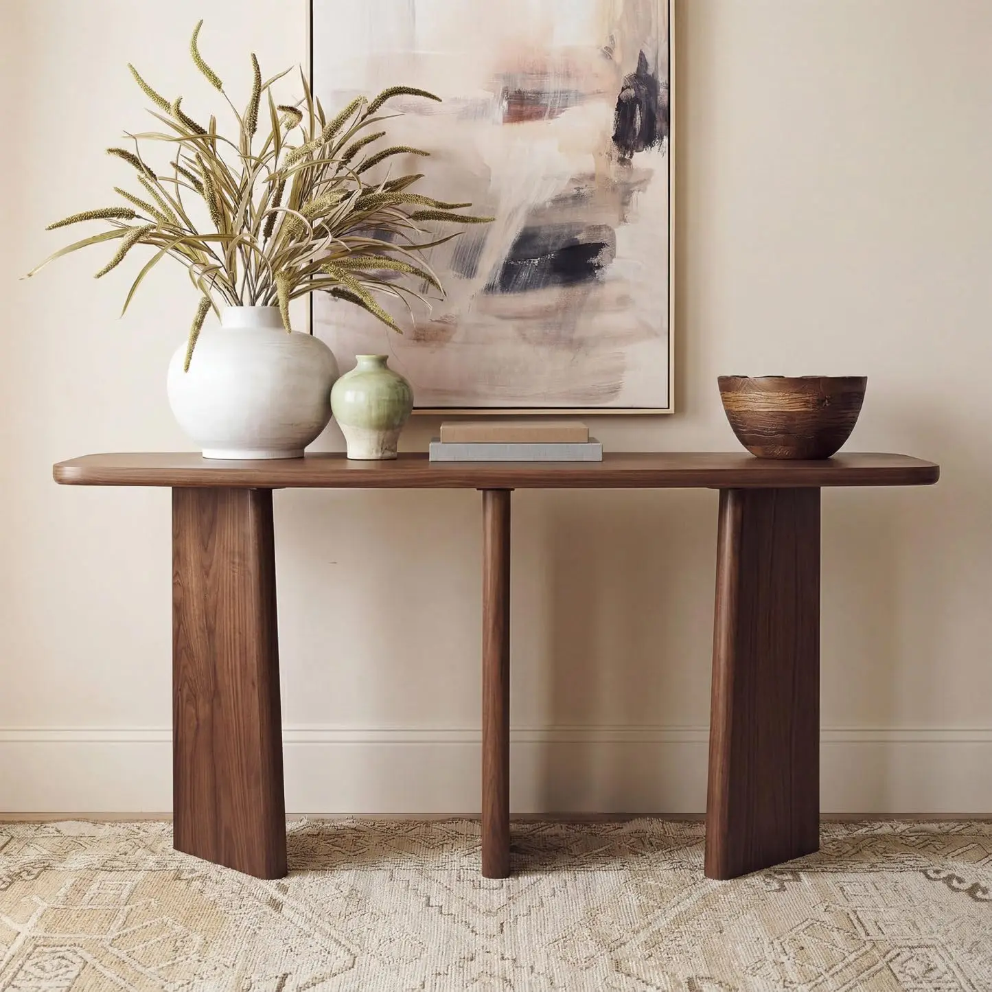 Solid Wood Console Table 52 Inch Modern Farmhouse Entryway Easy Assembly Behind Sofa Hallway Walnut, Customized