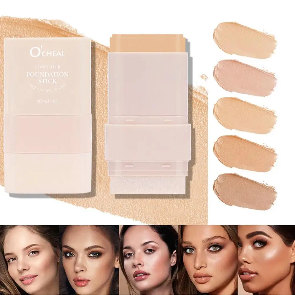 新しいツーインワンコンシーラーファンデーションスティックフェイシャルマットメイクアップフェイスブロンザー防水カバレッジ輪郭形成保湿クリームO7U9