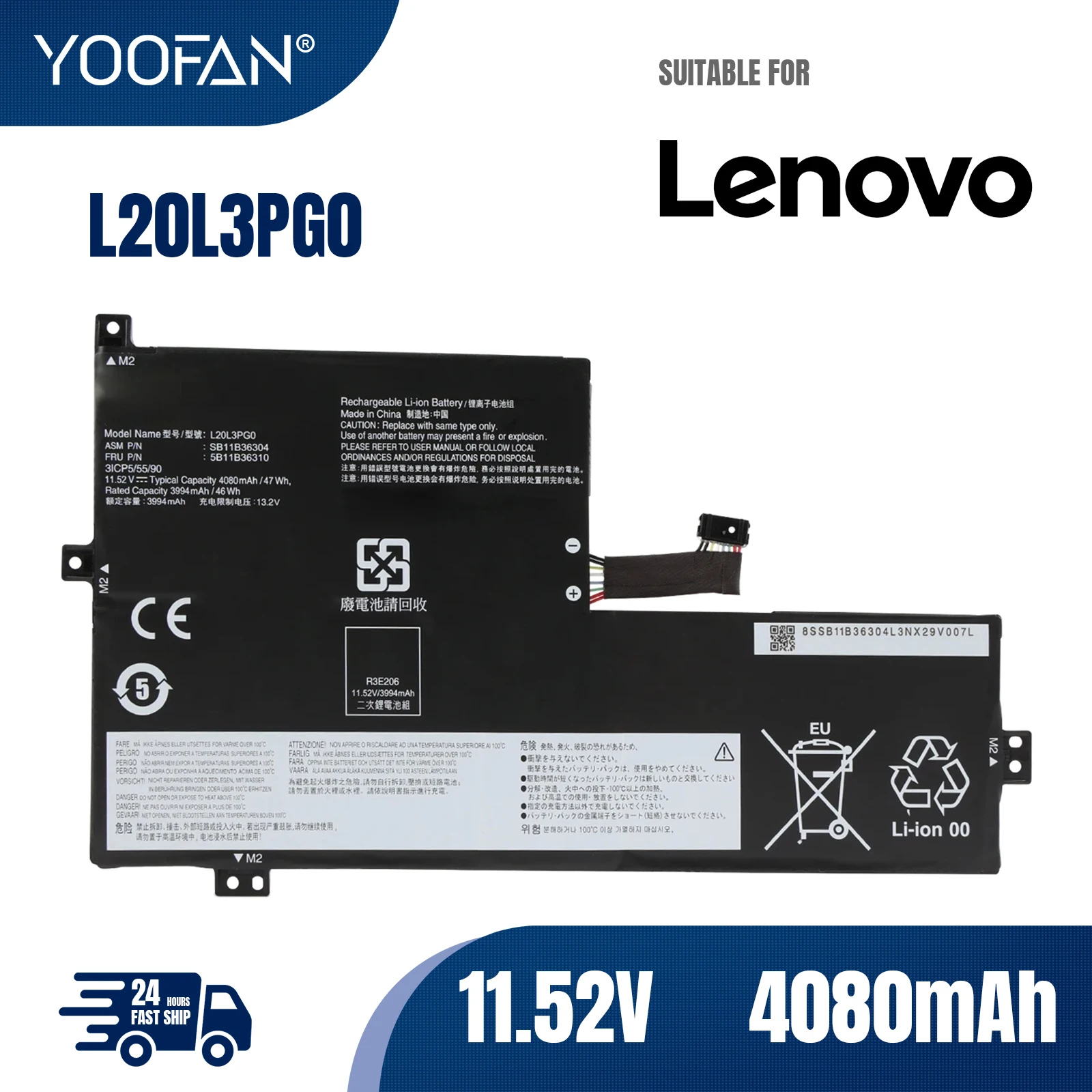 YOOFAN L20M3PG0 L20L3PG0 Battery For Lenovo 500E Chromebook GEN 3 FLEX 3 Chromebook-11IJL6 CHROME 11M836 L20D3PG0 L20D3PG2