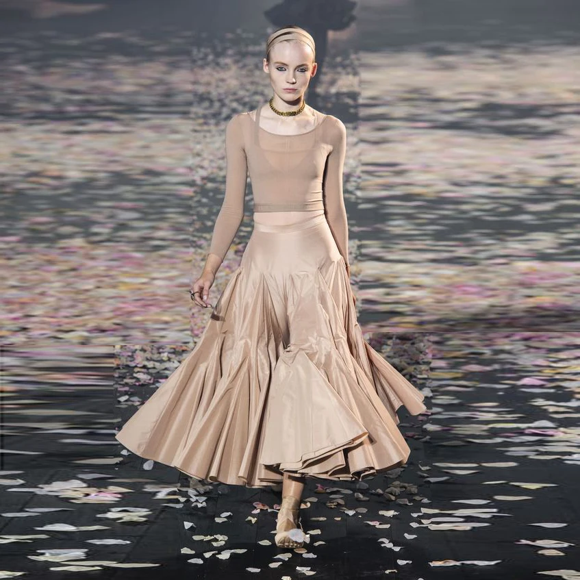 

Женская драпированная юбка цвета шампанского, длинная юбка на молнии, Clousure, 2023