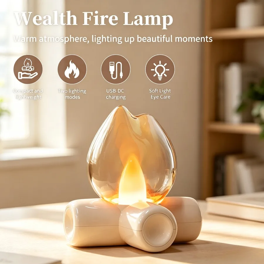 Mini Campfire Simulation Flame Night Light USB Rechargeable Table Lamp LED Candle Lamp Bedroom Decor Atmosphere Lamp Gift