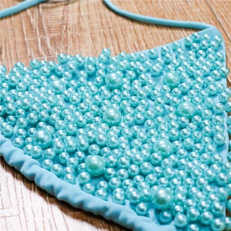 Pérola maiô feminino biquíni push up sexy triângulo halter g-string gravata lateral conjunto de biquíni banho praia férias chique 2 peça conjuntos