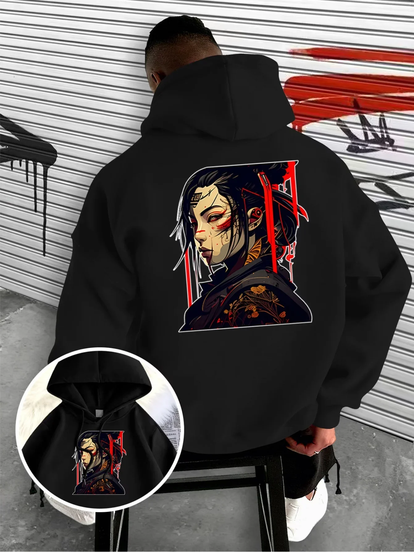 Cyberpunk Japanese Samurai Girl Graphic Hoodie Men Women Loose Pullover Sweatshirt Spring Autumn Hooded Top