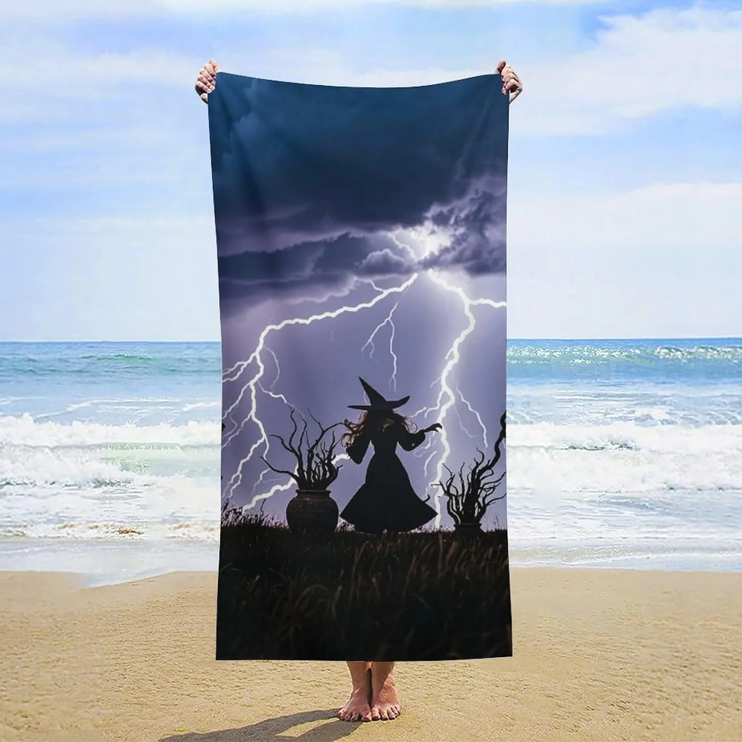 Witch and Lightning Beach Towel for family friends Gifts Towel Quick-Dry Towel For Bath Yoga Tourism Beach GYM Camping Swimming