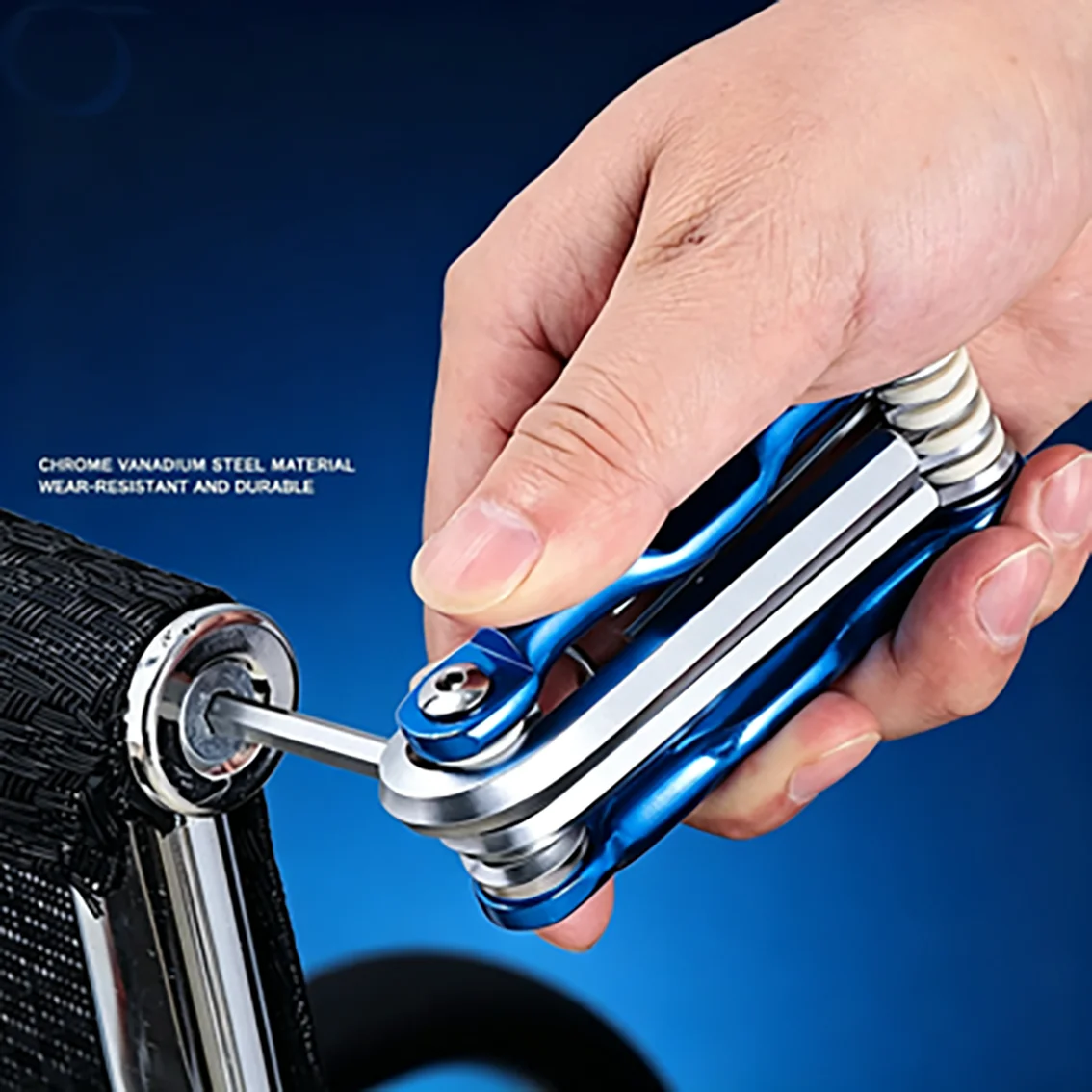 8-in-1 Folding Hexagonal Wrench CR-V Material Multi-Functional Folding Wrench for Cycling/Work Portable Hand Tool Set