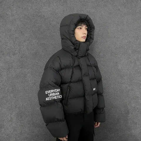 Fashion Puffer Jacket Street Style Men Cotton Padded Down Hooded Loose Coat Autumn Winter High Quality Warm Outwear Tops