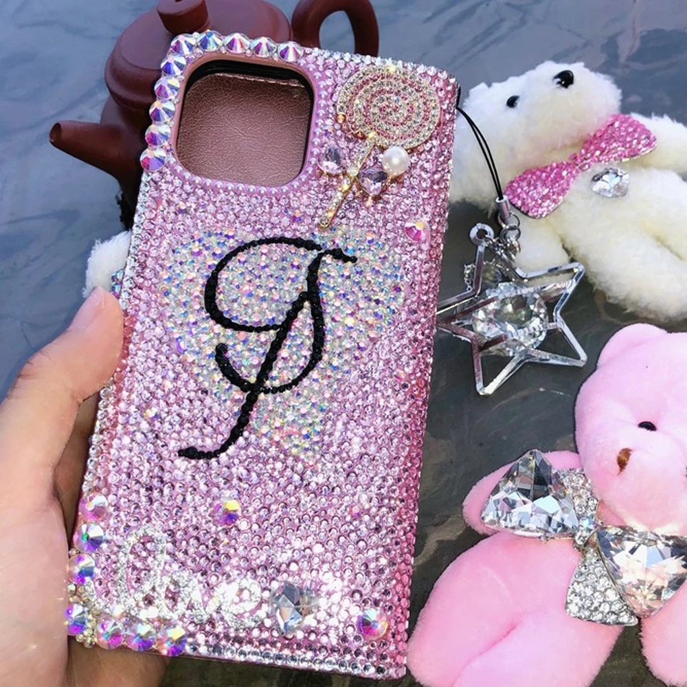 Rhinestone Bling Crystal Phone Case Chain For iPhone 11 12 13 14 15Pro Max X Xs XR 7 8 Plus SE 2 3 10 Transparent Bumper Cover