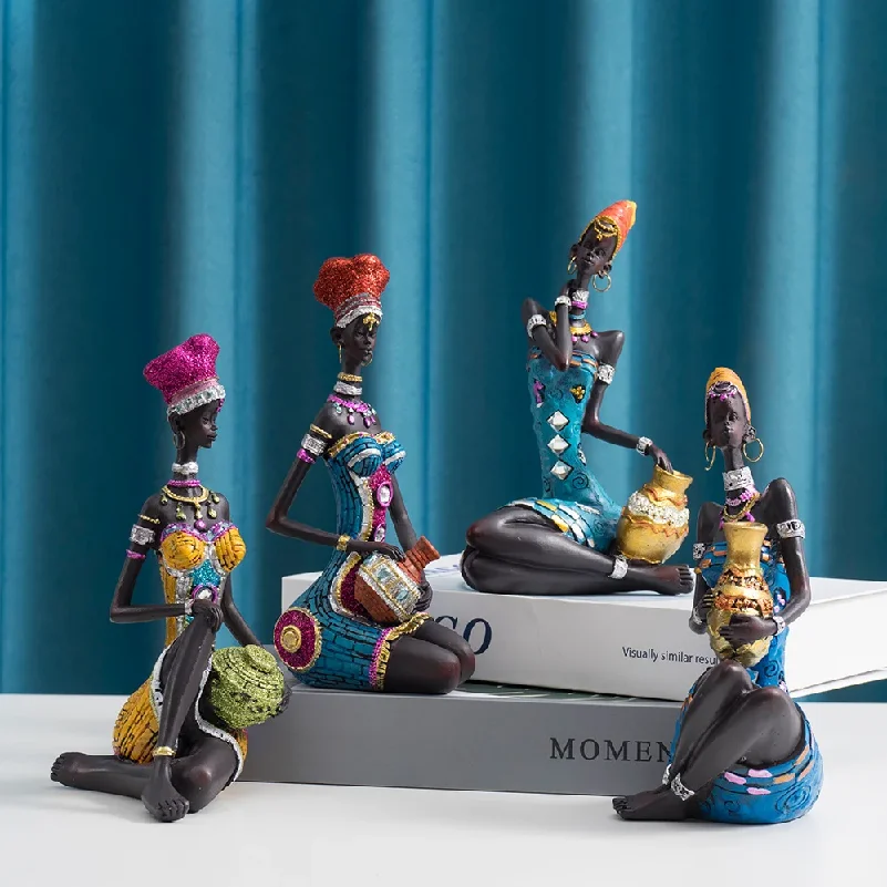 Abstract African Black Women Sculpture Decoration Home Wine Cabinet Model Room Coffee Shop Resin
