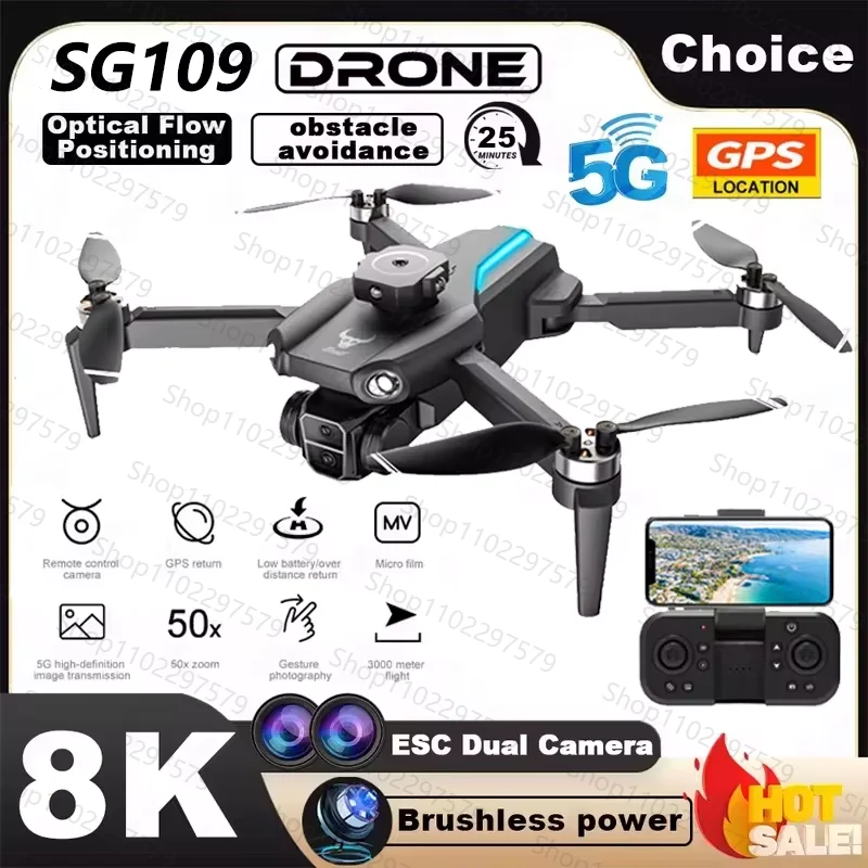 Nuevo Dron SG109 8K Profesional HD con Cámara Dual, Wifi 5G, Fotografía de 4 Ejes, Quadcopter Plegable sin Escobillas, Distancia de Control Remoto de 1.2KM, Juguete Dron