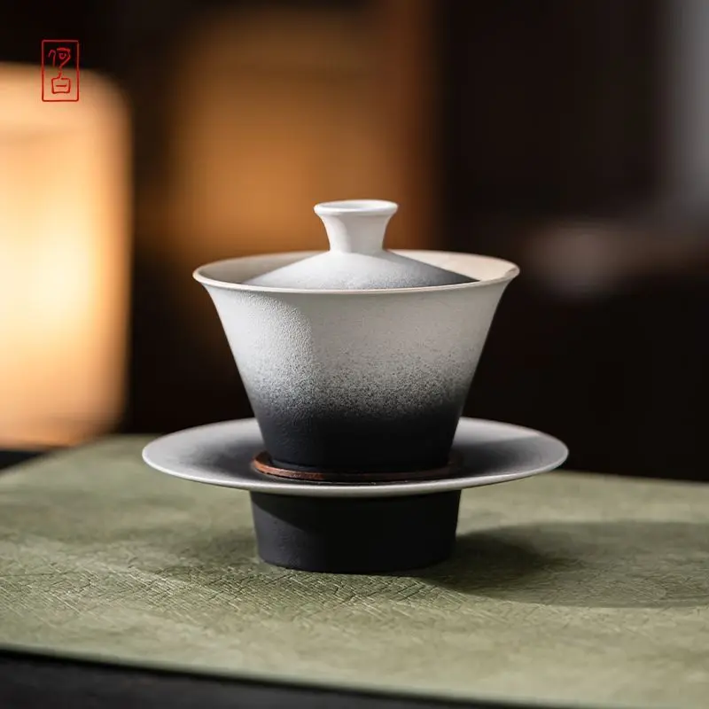 

Чайная чаша Diyunzhou из керамики, обожженной в высокотемпературной печи, с эффектом туманного дождя, с узором «Три таланта», большая, для домашнего использования, в китайском стиле
