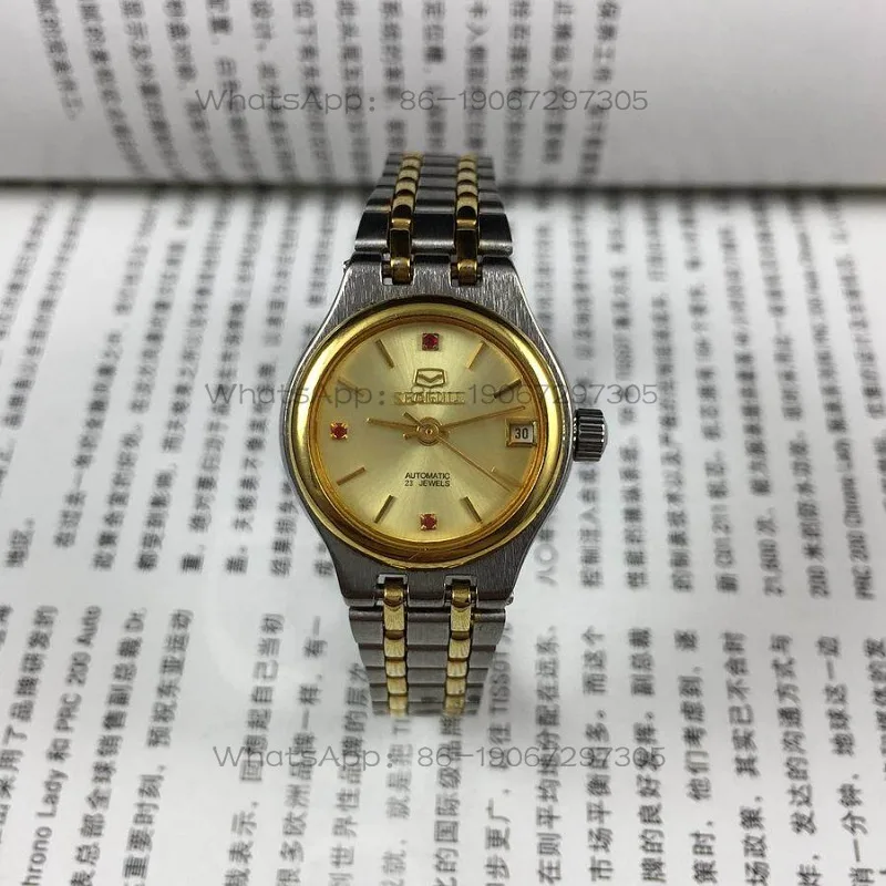 24-Hour Shipping Seagull Brand White Steel Strip Nails Red Diamonds Yellow Single Calendar Automatic Mechanical Women's Watch view 2