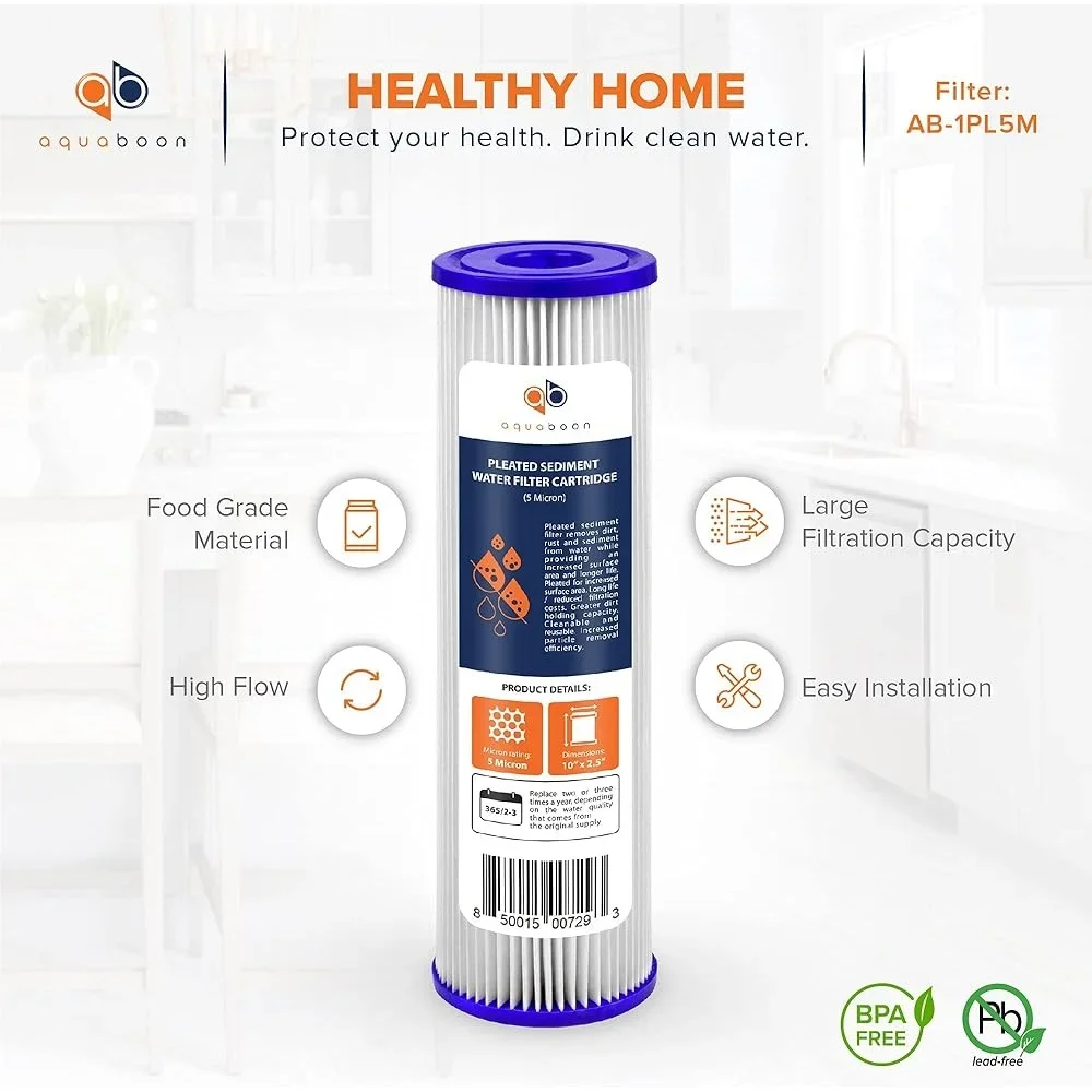 خرطوشة فلتر الرواسب 5 ميكرون، فلتر مياه بوليستر غير منسوج مطوي متوافق مع أنظمة المنزل بأكملها مقاس 10 بوصات بشكل جيد