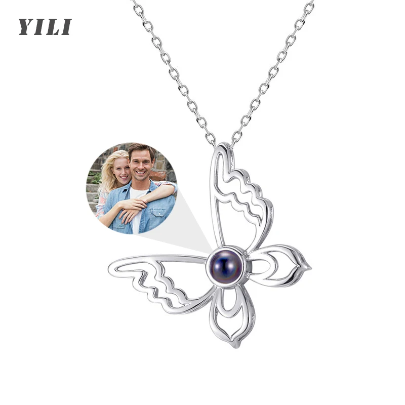 

Personalized Photo Necklace Butterfly Picture Necklace Custom Butterfly Pendant Projection Necklace Memorial Jewelry Gifts
