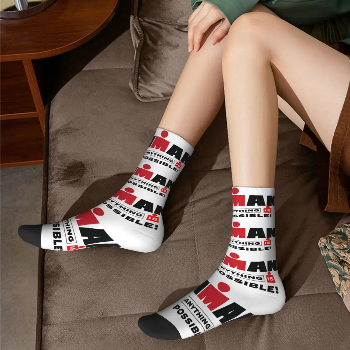 Marathon Triathlon Logo Design Theme Crew Socks Product for Men Women Non-slip Printed Socks