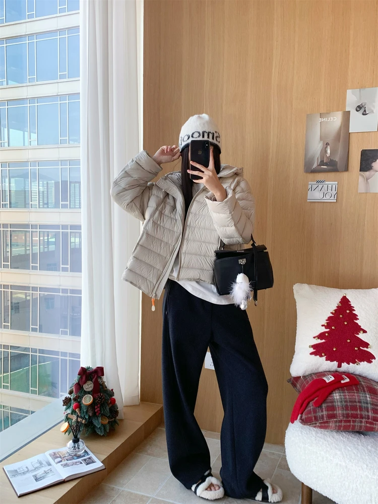 

Double Zipper Hooded down Jaet 'Turtle Ba Feel' Soul of the Garment White Du Feather Warm Thi Long Sve ort Sle