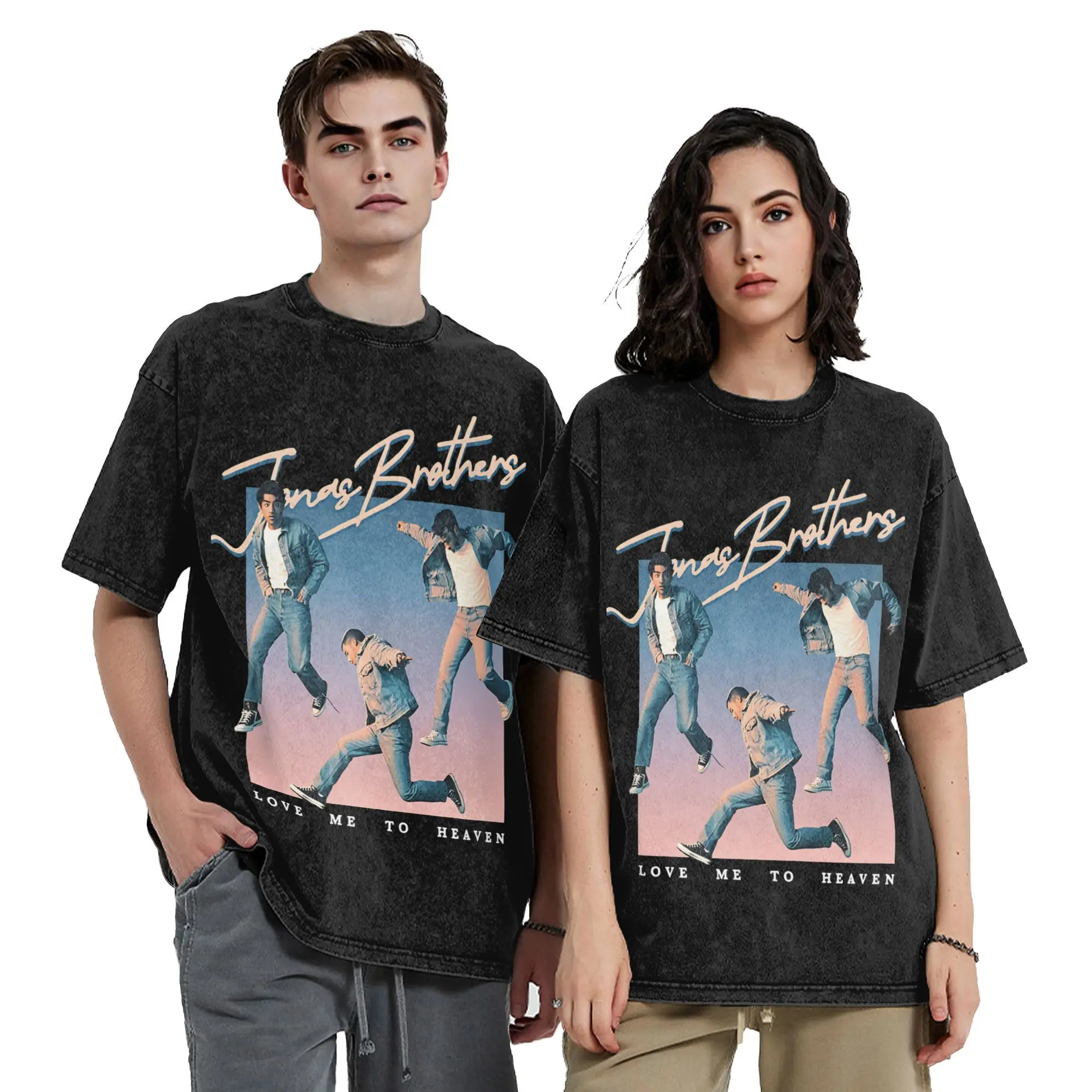 Funny J-Jonas Band B-Brothers Music Vintage Washed T-Shirt Men's Round Neck Short Sleeve Top Tee  Cotton Summer Tops