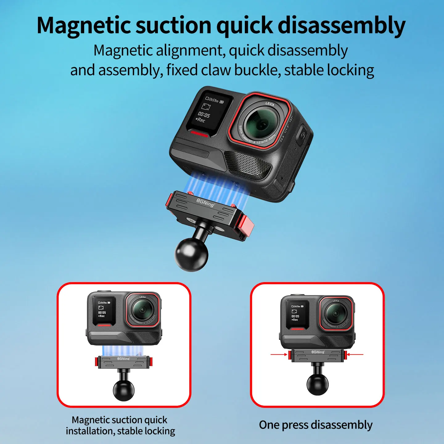 360° Dämpfende Magnetische Halterung mit Schnellverschluss aus Aluminium für Insta360 ACE AcePro 2 X4 X5 X6 Motorrad-Stativ Selfie-Stick-Halterung – Detail 4