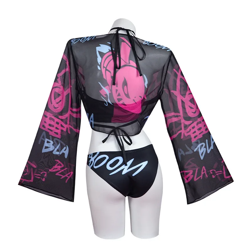 Traje Cosplay de Jinx, Disfarce de Game Lol, Roupa de Halloween, Fato da parte do carnaval