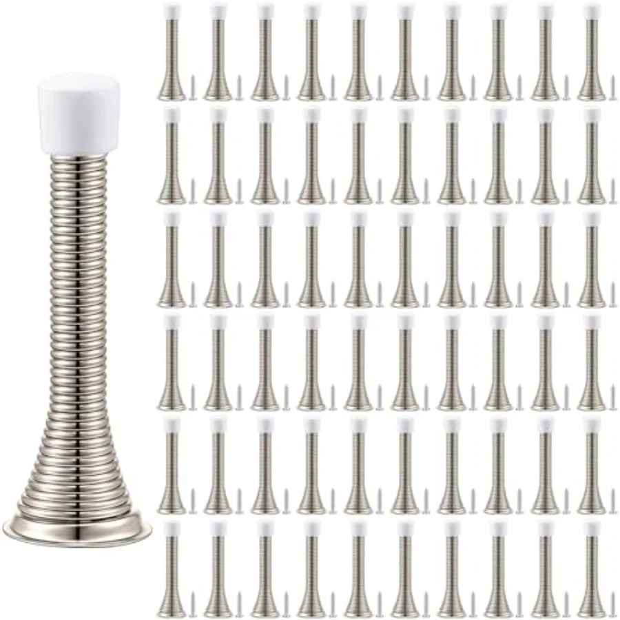 

60 Pack Spring Door Stopper Bulk with Rubber Bumper 3.35'' Flexible Spring Heavy Duty Wall Door Stop Low Mounted for Home Bedro