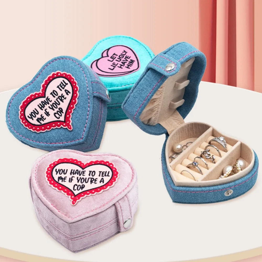 

Denim Heart Jewelry Packing Bag Mini Necklaces Bracelets Earring Storage Case Organizer Multi-function Jewelry Display Holder