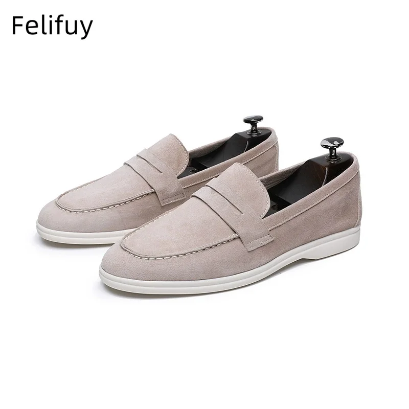 Classic Top Design Cow Suede Shoes Real Leather Loafers Men Casual Shoes Luxury Mens Breathable Slip on Driving Shoes Moccasins