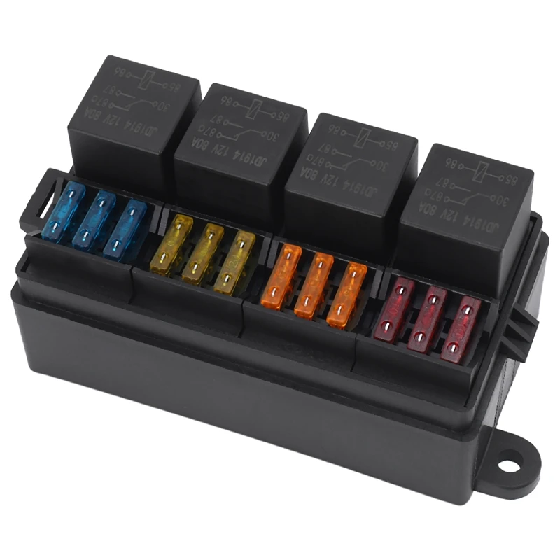 12 Way Blade Fuse Holder Box With Spade Terminals And Fuse 4PCS 4Pin 12V 80A Relays For Car Truck Trailer And Boat