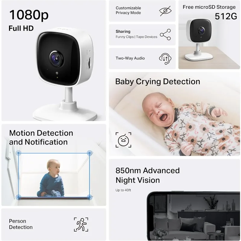 1080P Indoor Security Camera for Baby Monitor, Pet Camera with Motion Detection, Two-Way Audio Siren (4 Pack)