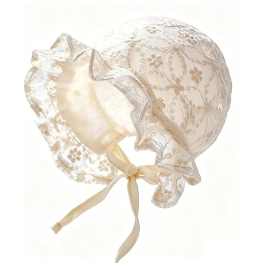 Embroidered Lace-Double-Layer Baby Girl-Bonnet Cute Breathable UV Protection Summer-Sunhat for Newborn 0-6M and 6-12M