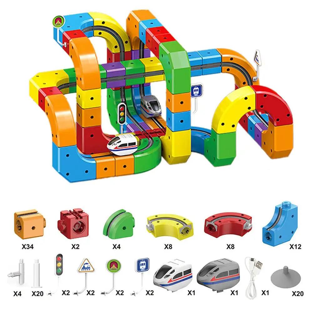 51/81/123PCS Magical Track Train USB Rechargeable 3D Building Tracks Cube Rails STEM Educational Toys Christmas Birthday Gift