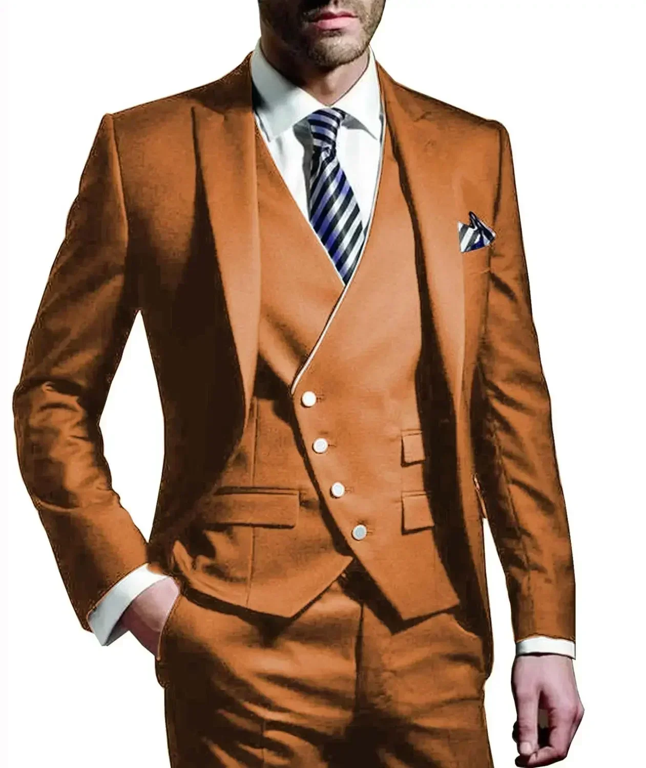 

Elegant 3-Piece Slim Fit Men's Tuxedo Suit Set with Peak Lapel Blazer Vest Pants for Wedding Single Breasted Elegant Wedding