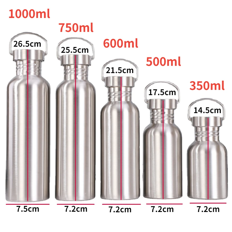 500/750/1000ml Stainless Steel Water Bottle Single Wall Large Capacity Big Mouth Vacuum Flasks with Lid Cycling Drinkware Sports