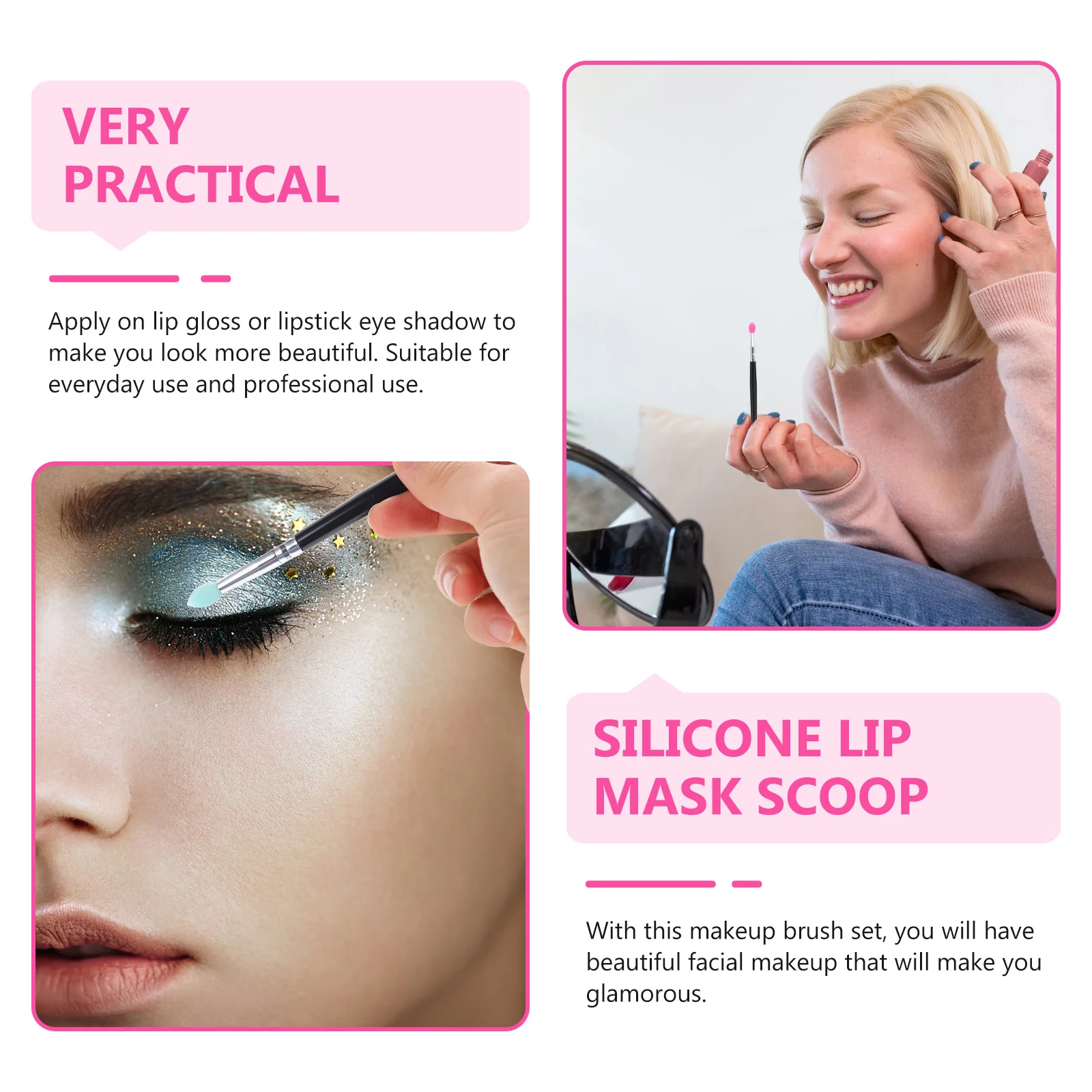 5Pcs Women Makeup Brush Silicone Head Applicator for Eyeshadow Sequin Lip Balm Cream Accessory Gift Idea