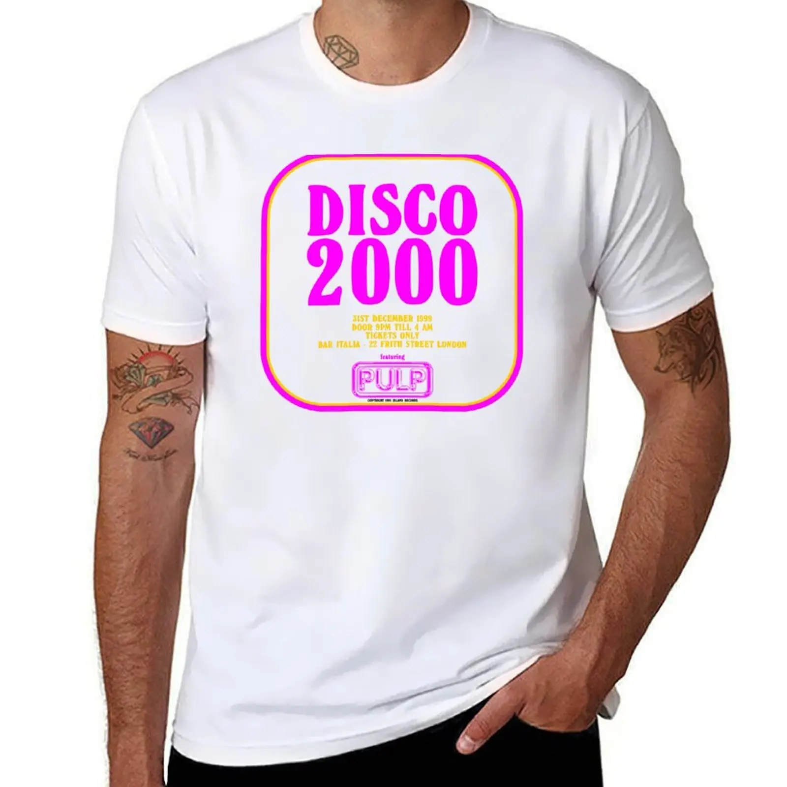 

Disco 2000 - Pulp - Pink and Yellow T-Shirt man t shirt heavy cotton t shirt for man T-Shirt