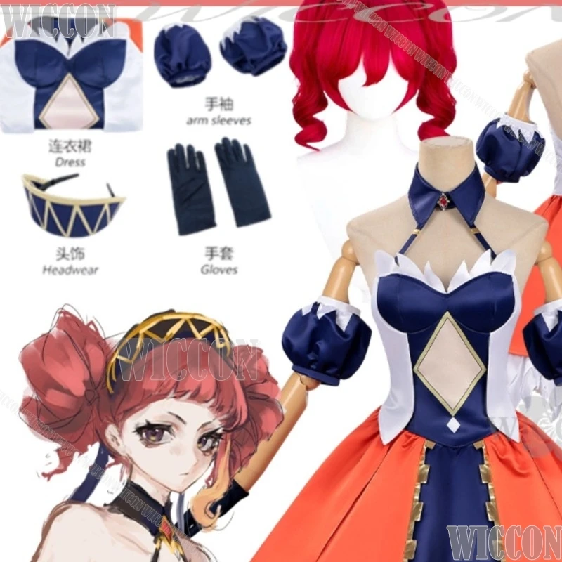 

Alvitr Cosplay Recordd Anime Ragnarokko Kawaii Off Shoulder Backless Orange Dress Lolita Wig Headwear Halloween Navidad Carnaval