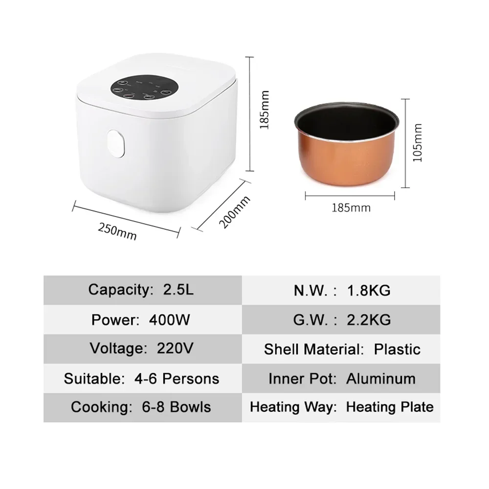 2.5ลิตรหม้อหม้อหุงข้าวไฟฟ้ามัลติฟังก์ชัน2-3คนหม้อหุงข้าวขนาดจิ๋วไม่ติดบ้านนักเรียนหอพักอุปกรณ์ทำอาหารขนาดเล็ก