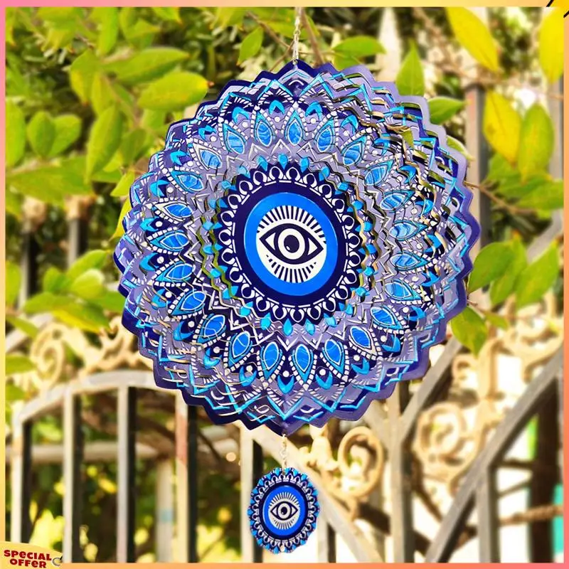 

ABFI Mandala Eye Wind Spinner Metal 3D Rotating Windchimes Luxury Art Garden Hanging Outdoor Decoration, Durable