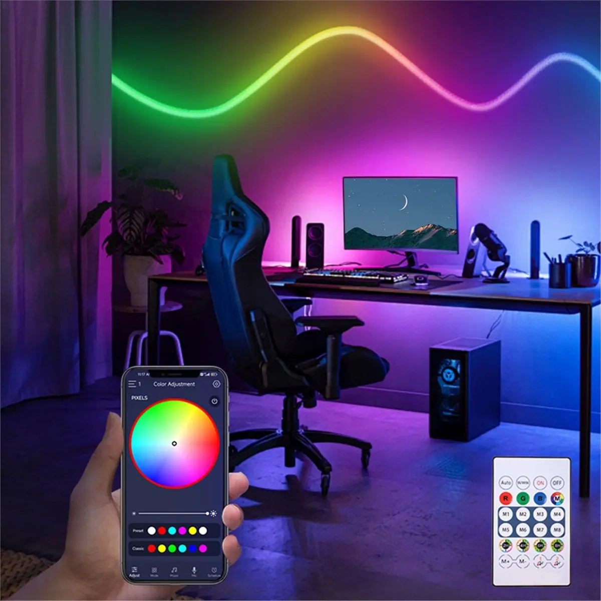618 Mega Sale 360 Round Neon LED Light 5V 24key Bluetooth Kit Pixel Strip Addressable RGB IC Flex Reticulate Pattern Lamp IP67