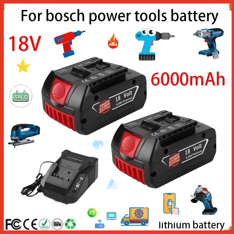 

= 18 В, 6000 мАч, сменный литий-ионный аккумулятор для электрической дрели General Bosch BAT618 GBA18V80, резервное зарядное устройство с системой Immadloze #