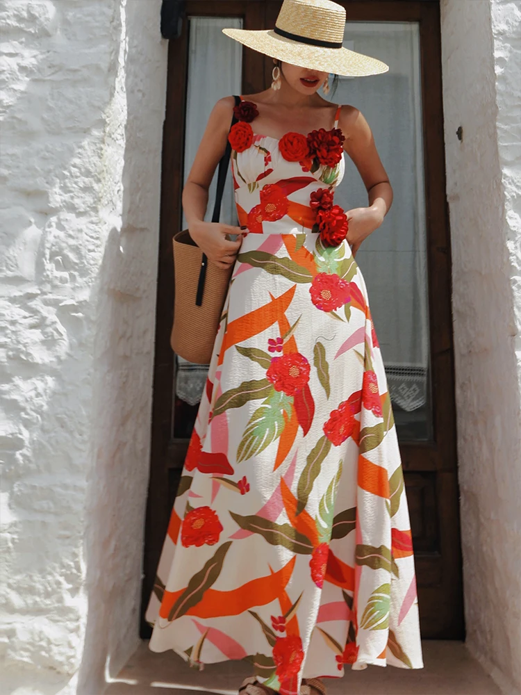 

TIYIHAILEY Dresses Sleeveless Women Summer Ladies Printed New Fashion 2025 Detachable Flowers Strap Sexy Beach Dresses
