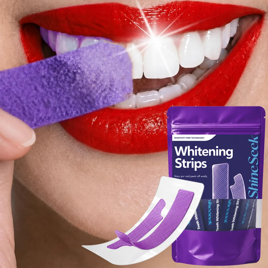 14Pcs/7Pairs 30-Minute Fast Whitening Purple Pap Tooth Strips, Hydrogen Peroxide-Free, Third-Generation Purple Tooth Strip Technology, Fits Tightly on Teeth, Quickly and Gently Whitens Teeth, Does Not Harm Gums, Is Gentle and Non-Irritating, Suitable for Fast Teeth Whitening, for a Dazzling Smile