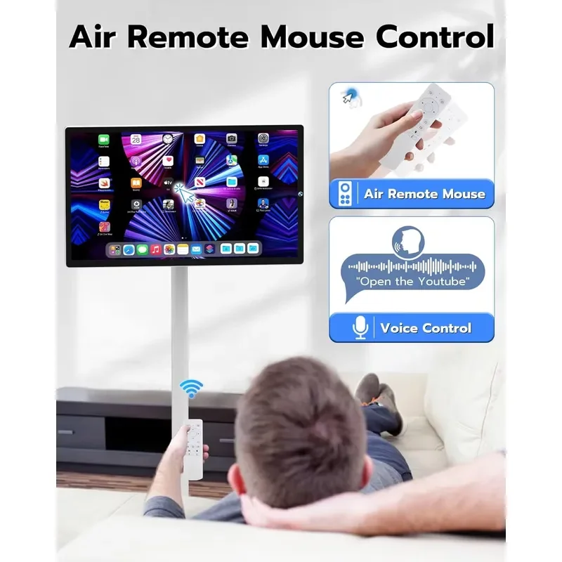 24 Inch Touch Screen Monitor Portable TV with Stand Wheels Rotating Display for Kitchen Bedroom Entertainment Home Office Use