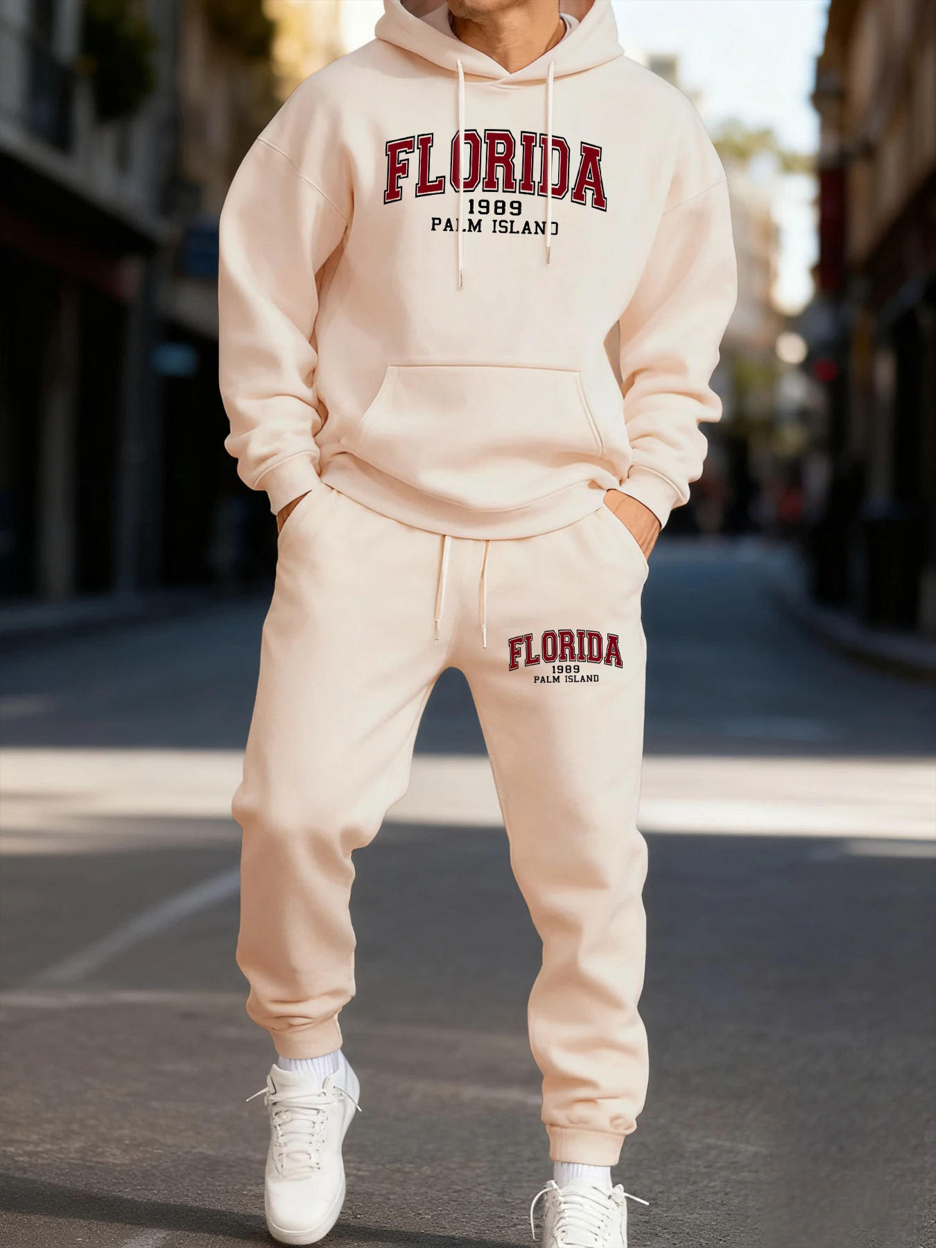 

Мужская толстовка с принтом «Остров пальмы» Florida 1984, модные комплекты из двух предметов для бега, свободные спортивные штаны с карманами, флисовая осенняя одежда