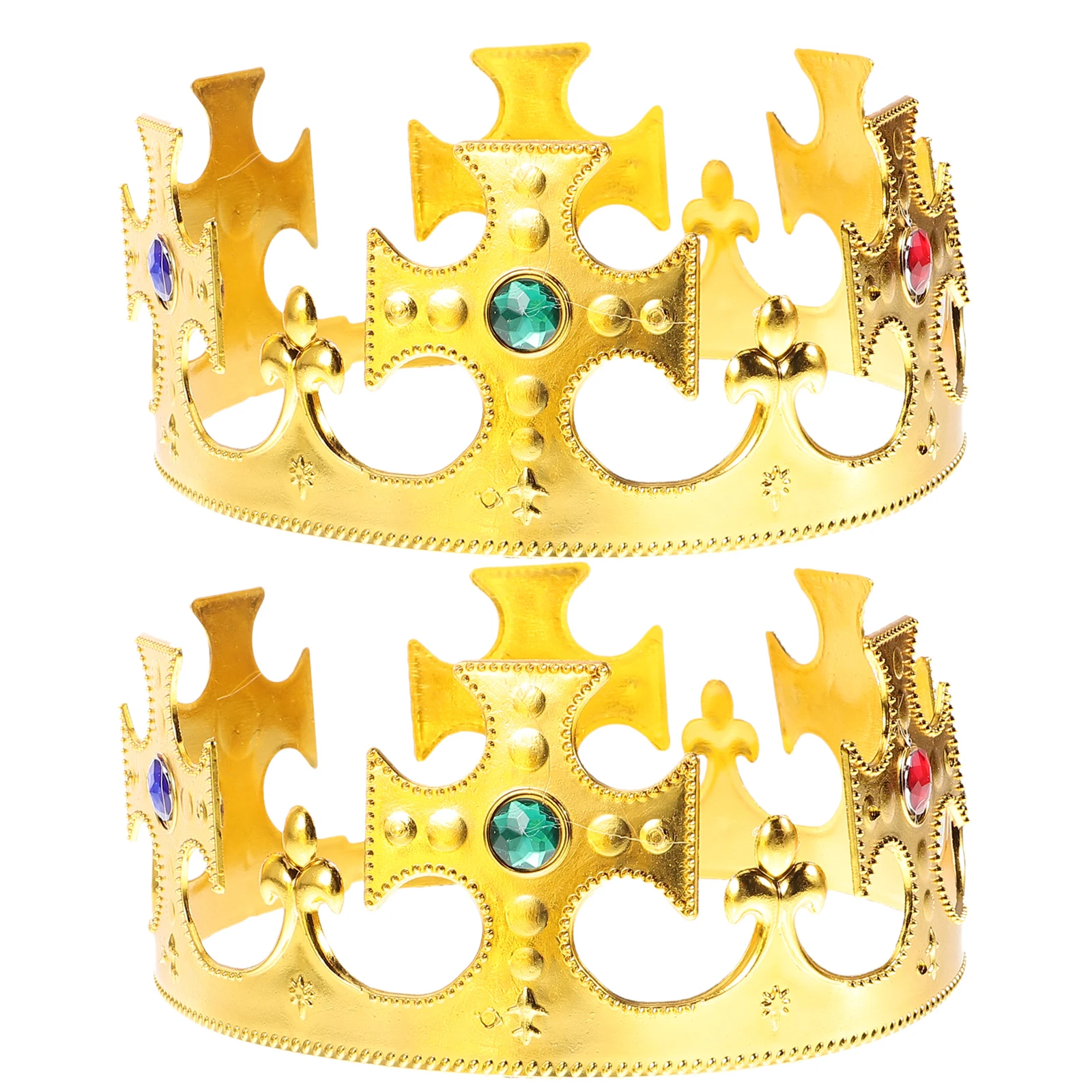 

2Pcs Premium Finish King Crown Golden Plastic Plated Medieval Royal Crown for Costume Party Prom Queen Stage Prop