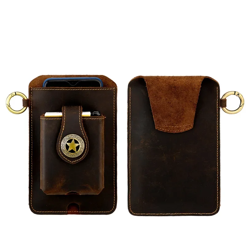 Men's Outdoor Sports Mobile Phone Bag Crazy Horse Leather Wallet