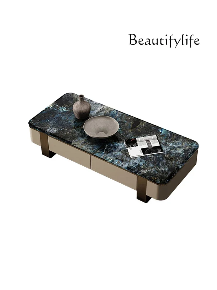 

Italian Natural Luxury Stone TV Cabinet Combination High-End Designer Rectangular Marble Tea Table
