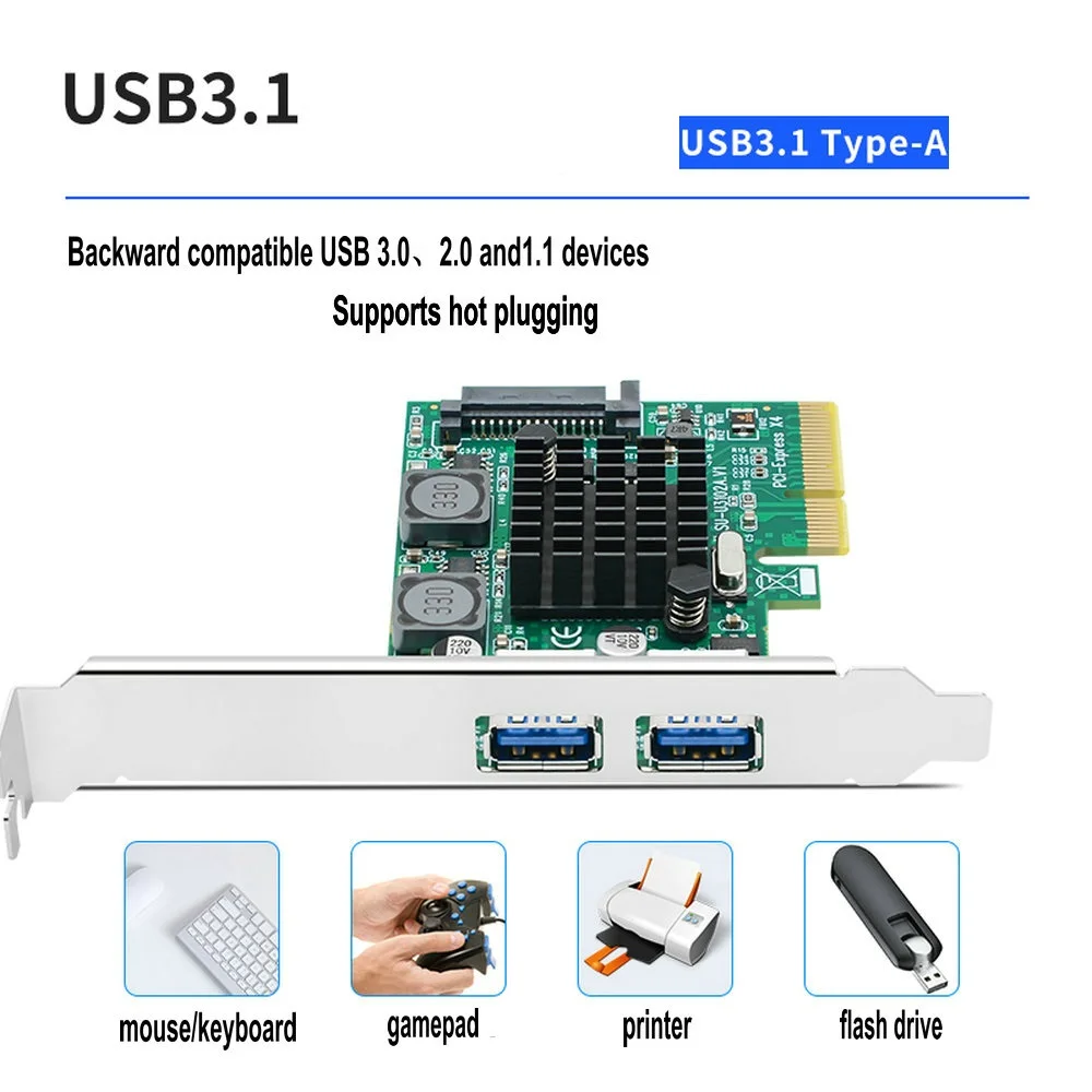 PCI-E X4 to USB 3.1 ports *2 SATA 15pin Expansion Card Gen 3 Adapter 4A HUB PCIE PCI express adapter Card