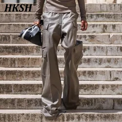 HKSH Autumn Winter New Men's Tide RO Matte Coated Silver Safari Style Cargo Pants Wide Leg Casual Chic Women's Overalls HK3201