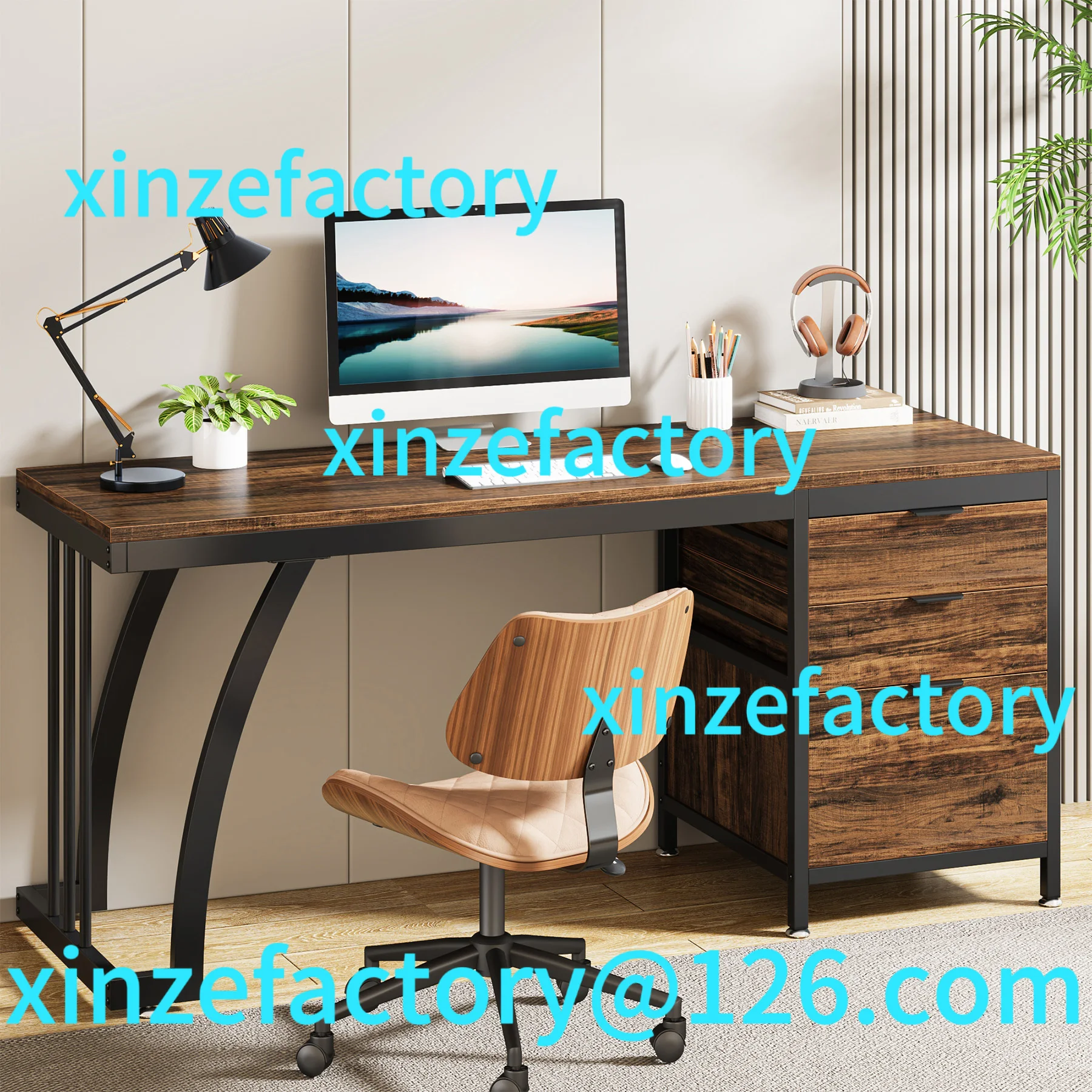 

Be suitable for Computer Desk with 3 Drawers, 59-Inch PC Desk with Reversible Drawers, Industrial Study Writing Table